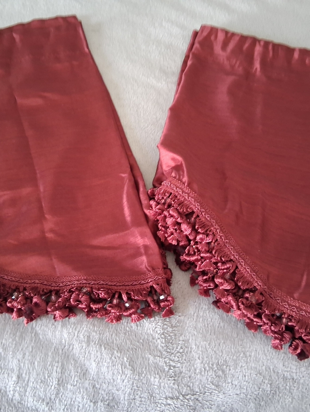 Royal Velvet Burgundy Scalloped Tassel Curtain Valance Sets 4 Panels Decor 54X23